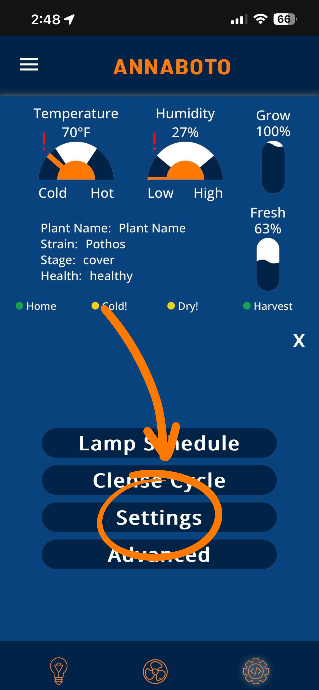 Press Settings button