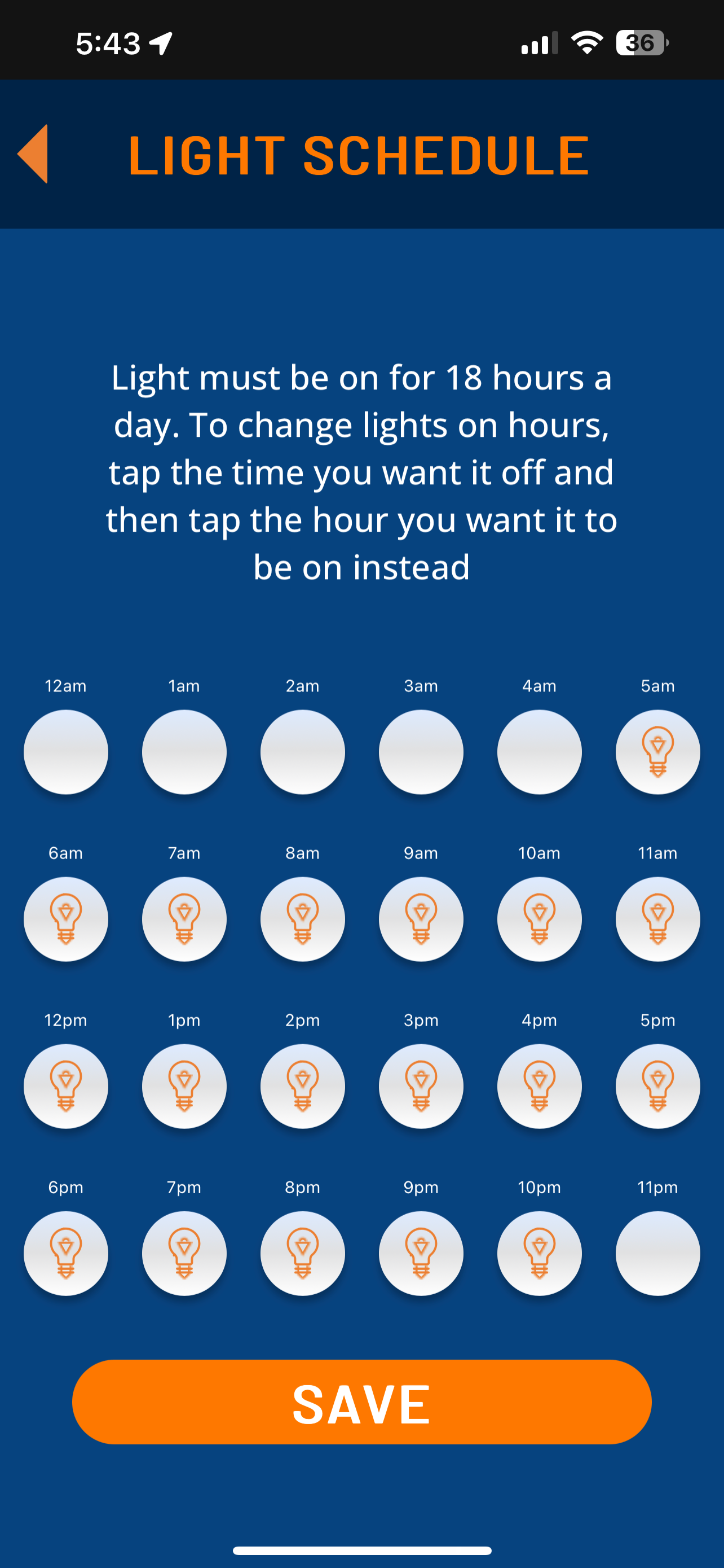 Select 18 hours for light