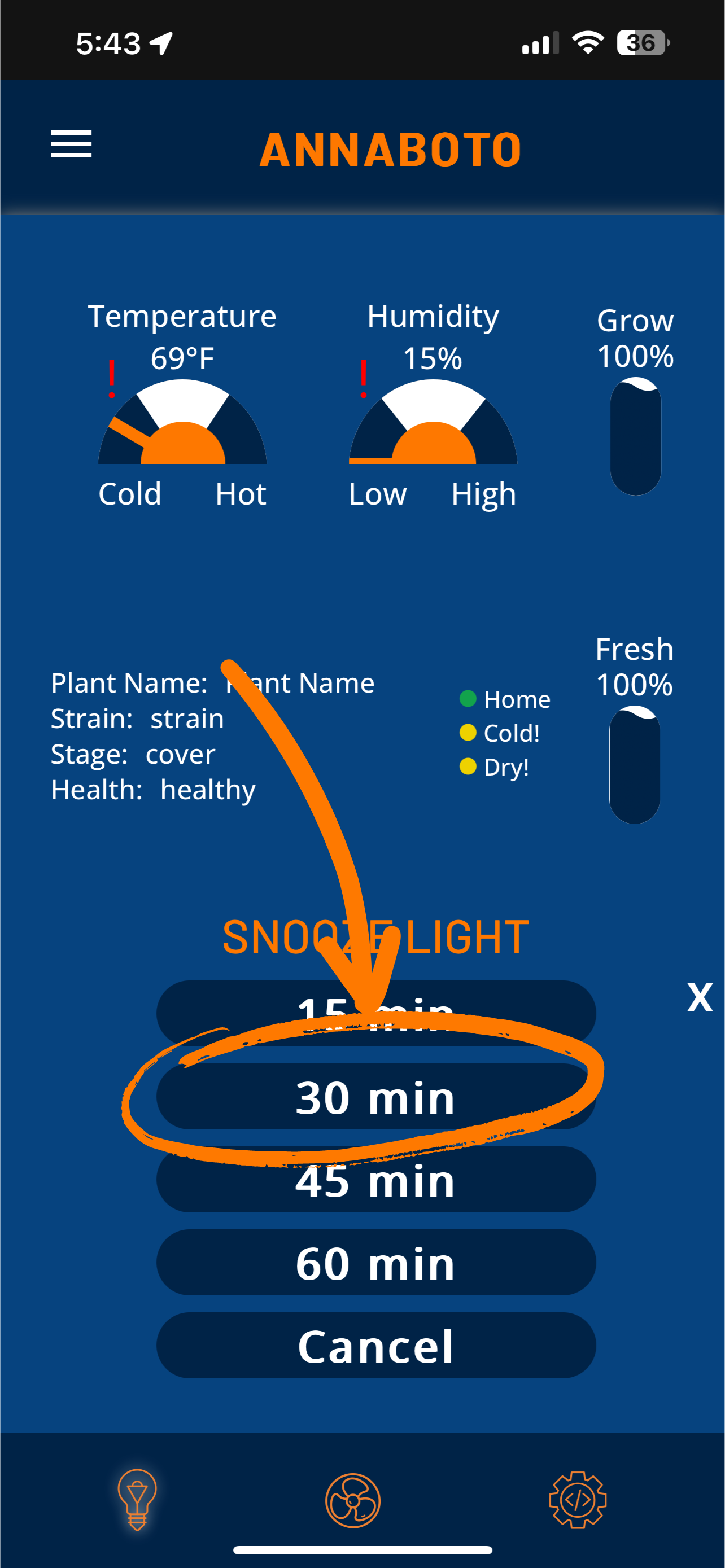 Select snooze duration
